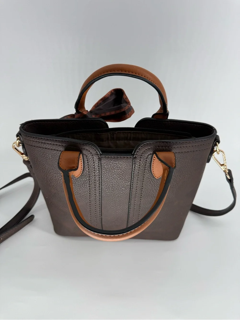 Montana West Dark Brown Crossbody with Tan Handles and Bow